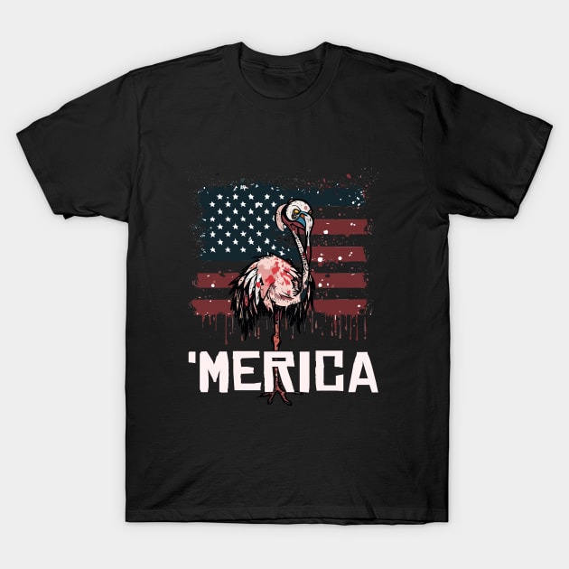 Scary Halloween Flamingo Happy 4th Usa American Flag July Fourth T-Shirt by Outrageous Flavors